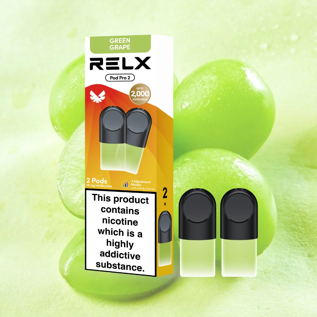 RELX Pod Pro Fruit Juicy Green Grape Flavors 18mg/ml Nicotine - Six Pandas